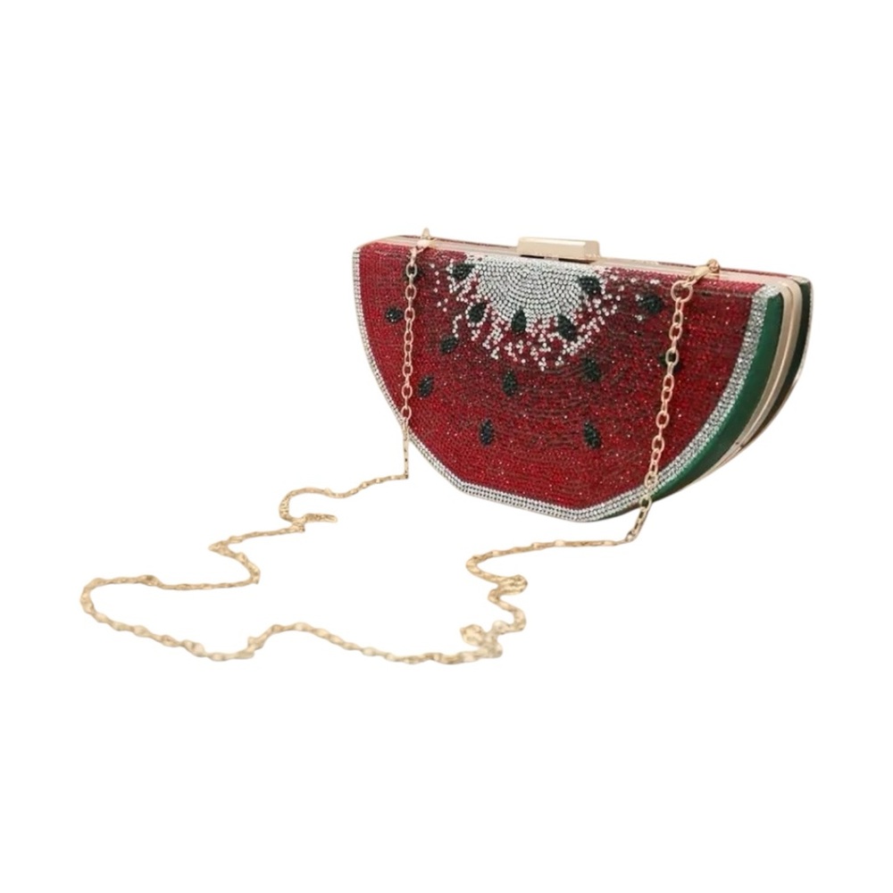 Women’s Bling Rhinestone Watermelon Clutch Evening Bag Wedding Prom Festival - Picture 2 of 7